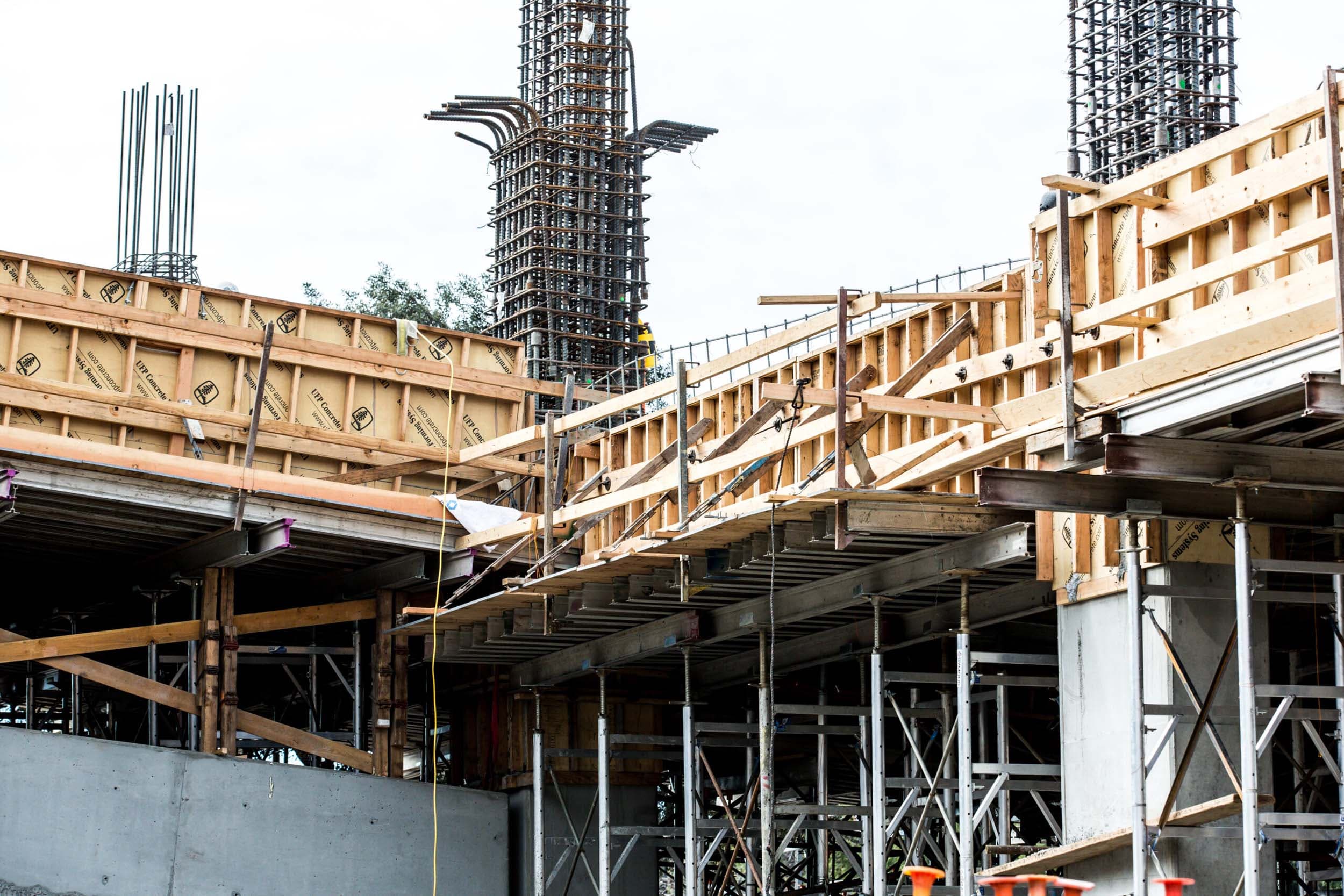 Cast-in-place concrete formwork on a commercial structures project
