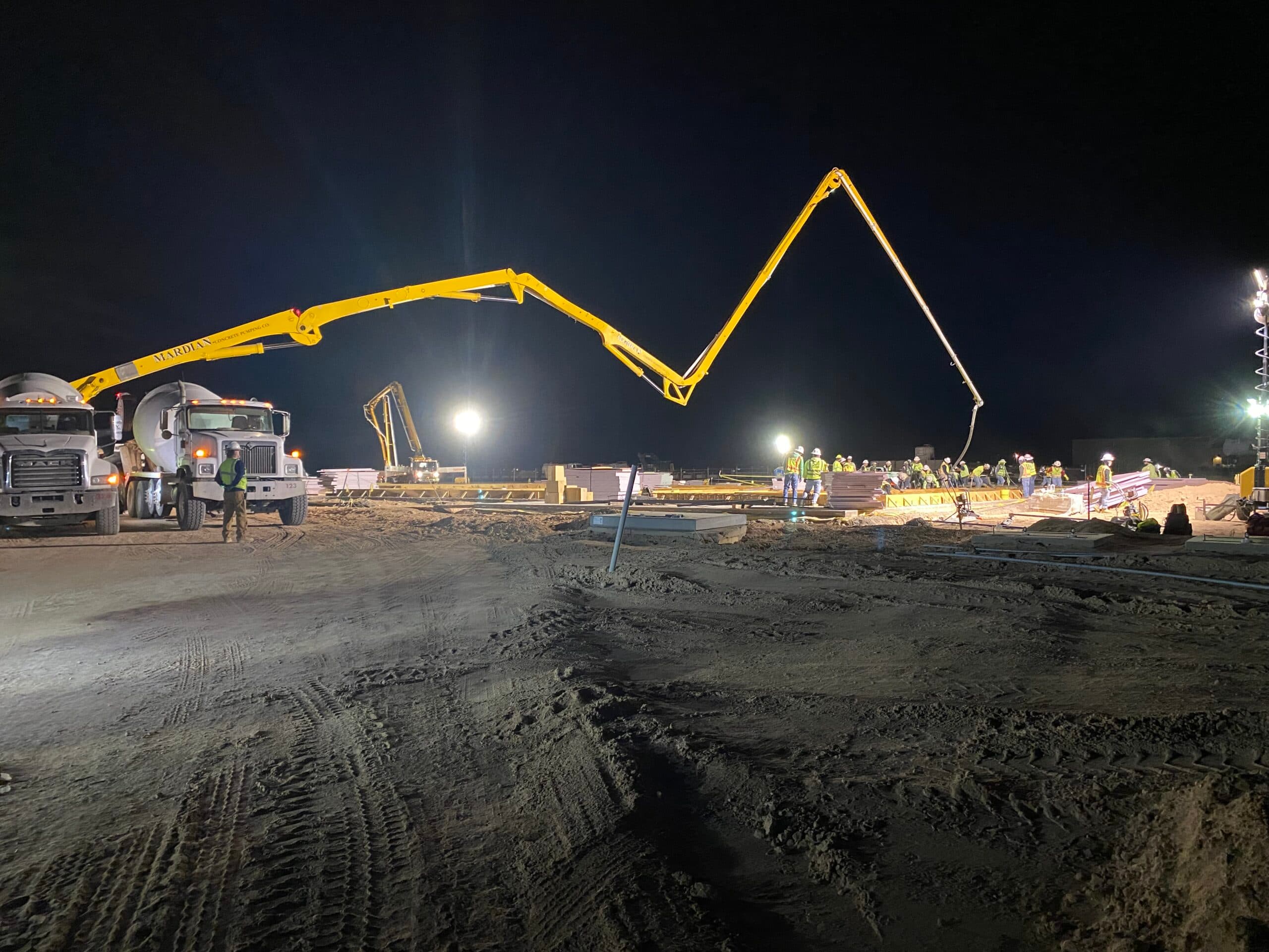 Night concrete pour on a tilt-up construction project
